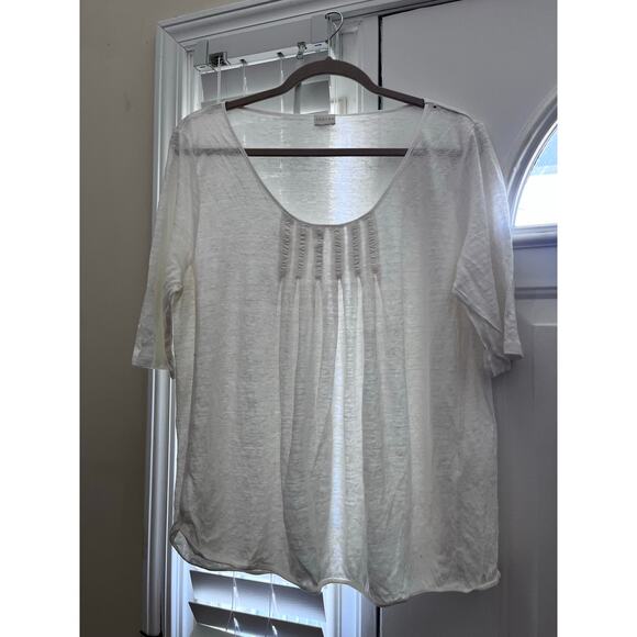 Poetry Flaw Linen Semi Sheer Short Sleeve Scoop Neck Tee Top Size 12 Style VB37 - Picture 4 of 11